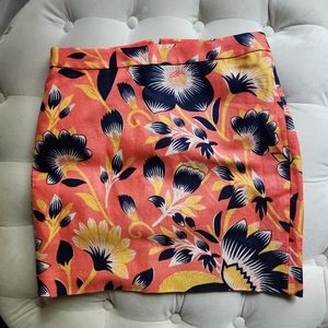 J J. Crew Linen Blend Mini Orange Floral Skirt Hibiscus Tropical Sz 0 nwot